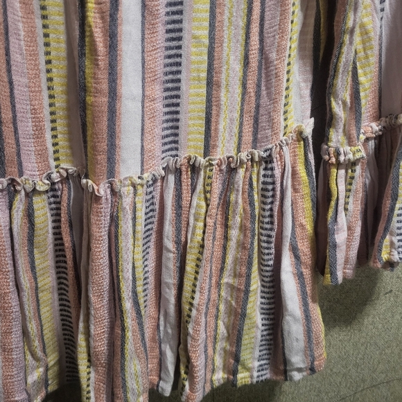 Miami 100% Rayon Yellow & Pink Striped Bell Sleeve Top Boho Artistic Bohemian Sm - Picture 7 of 7